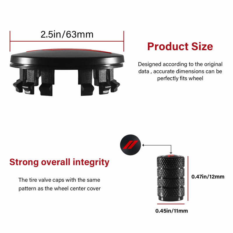 4PCS 63mm=2.5 inch Slash Wheel Center Cap Covers for Dodge Charger Challenger Durango Journey Avenger Hornet Dart R/T SRT Non Fading Hubcaps Rim + Tire Valve Stem Caps Covers Trim (Red) red