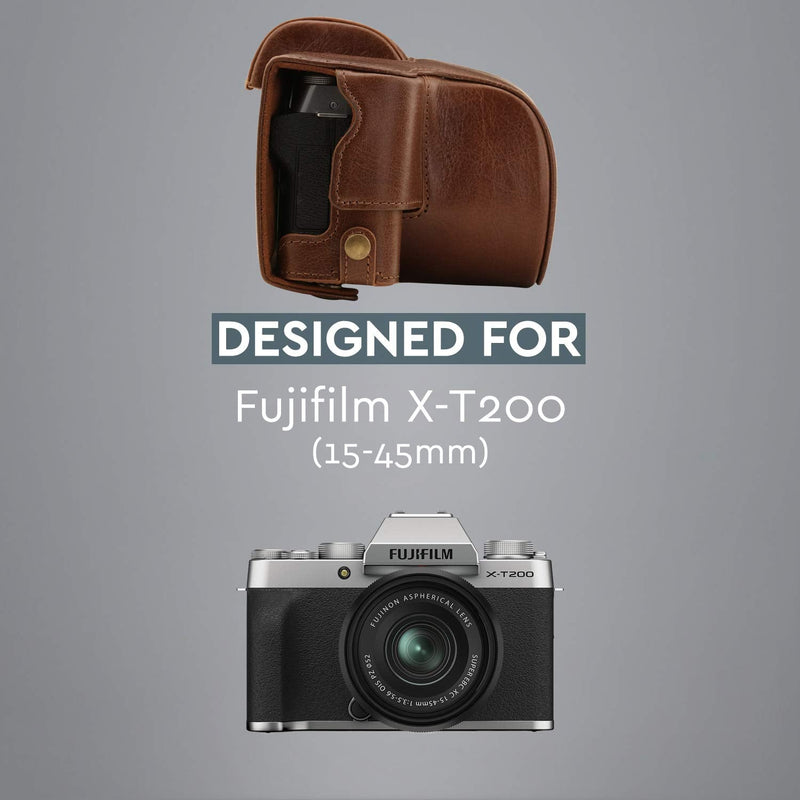 MegaGear MG1884 Ever Ready Genuine Leather Camera Case Compatible with Fujifilm X-T200 (XC15-45mm) - Brown