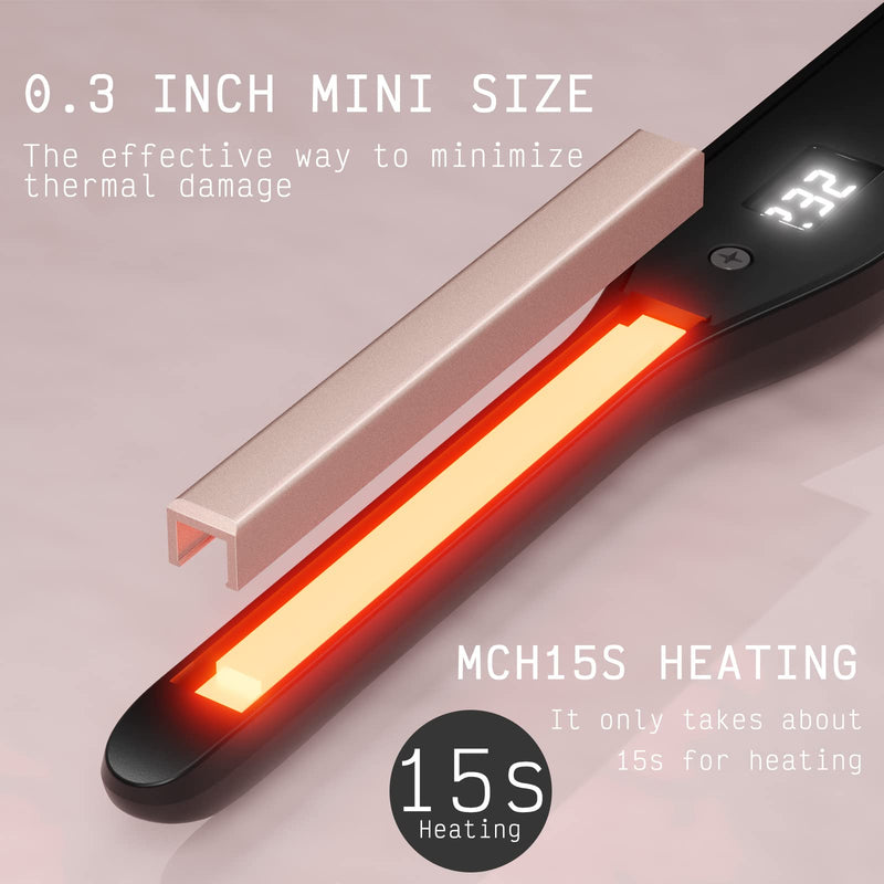 K&K 0.3 Inch Mini Pencil Hair Straightener with UK Plug for Short Hair | 0.3" ULTRA-SLIM PLATES: Extra-narrow ceramic floating plates reach close to roots ideal for short hair pixie cuts & beards.