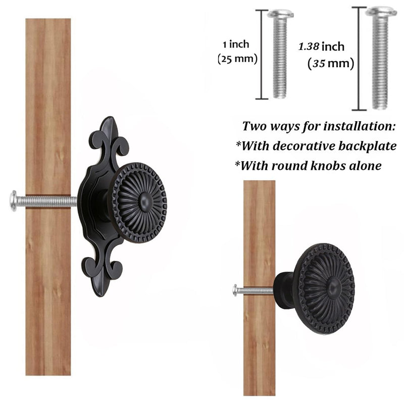 Antique Cabinet Knobs, Vintage Retro Mushroom Drawer Knobs with Backplate, Dresser Pull Handles for Kitchen/Cupboard/Wardrobe/Cabinet (Black-Backplate, 8 Pieces) Mushroom-backplate