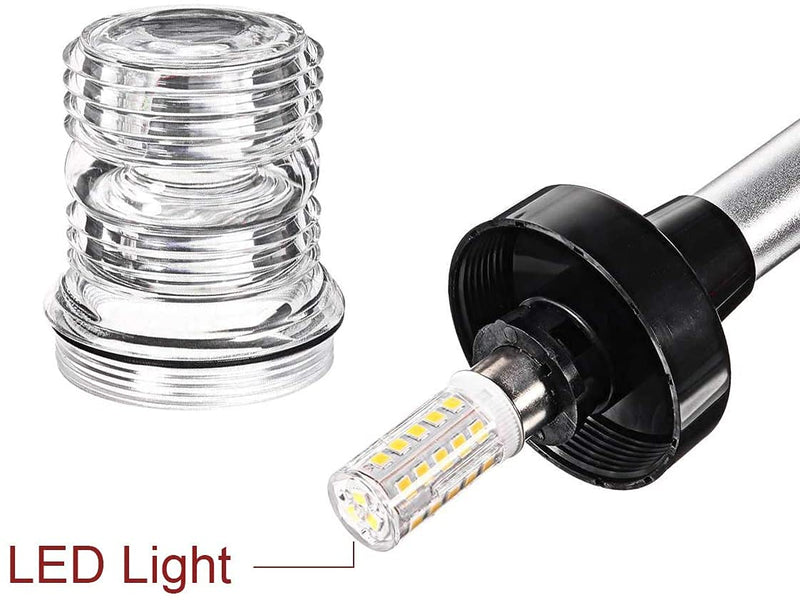 Boat Anchor Light, 3 Nautical Mile LED Fold Down Boat Stern Light Boat Anchor Light for Pontoon and Fishing Boat Navigation Anchor Lights All Round 360° White LED 12-24V (12" Foldable) 12" Foldable