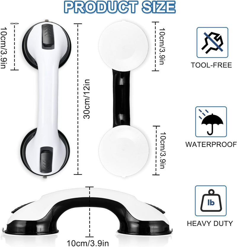 Grab Bars for Bathtubs and Showers, 2 Pack Shower Handle 12 Inch Strong Suction Shower Bar, Safety Bars for Shower Chair, Bathroom Grab Bar for Senior Black White Black/White