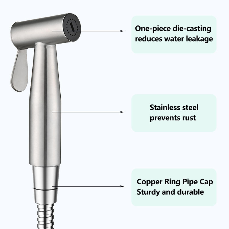 Handheld Bidet Sprayer for Toilet with Adjustable Water Pressure, 304 Stainless Steel Hose Set, Leak-Proof, Easy Installation for Feminine Hygiene, Baby Cloth Diaper & Bathroom Cleaning Silver