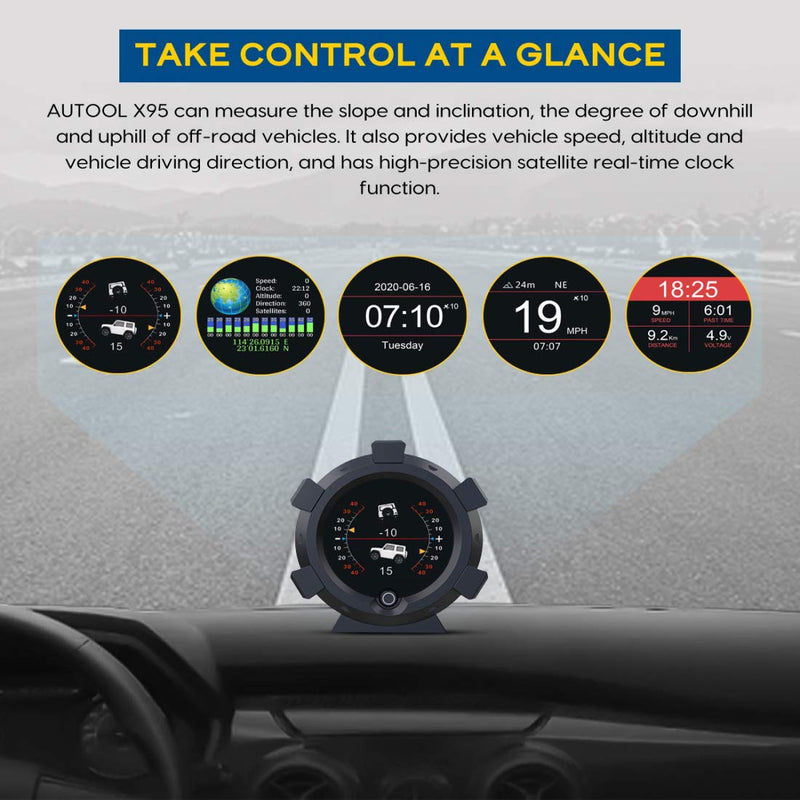 X95 GPS Speedometer MPH Car Inclinometer Level Tilt Gauge Automotive Replacement Multi Gauges Vehicle Angle Slope Meter for Off-Road Vehicle