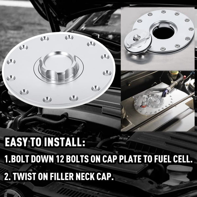 PTNHZ Universal Billet Aluminum Fuel Cell Cap Embedded Auxiliary Oil Tank Cover Flush Mount With 12 Hole Cell Bung and Gasket Embedded Oil Tank Cover