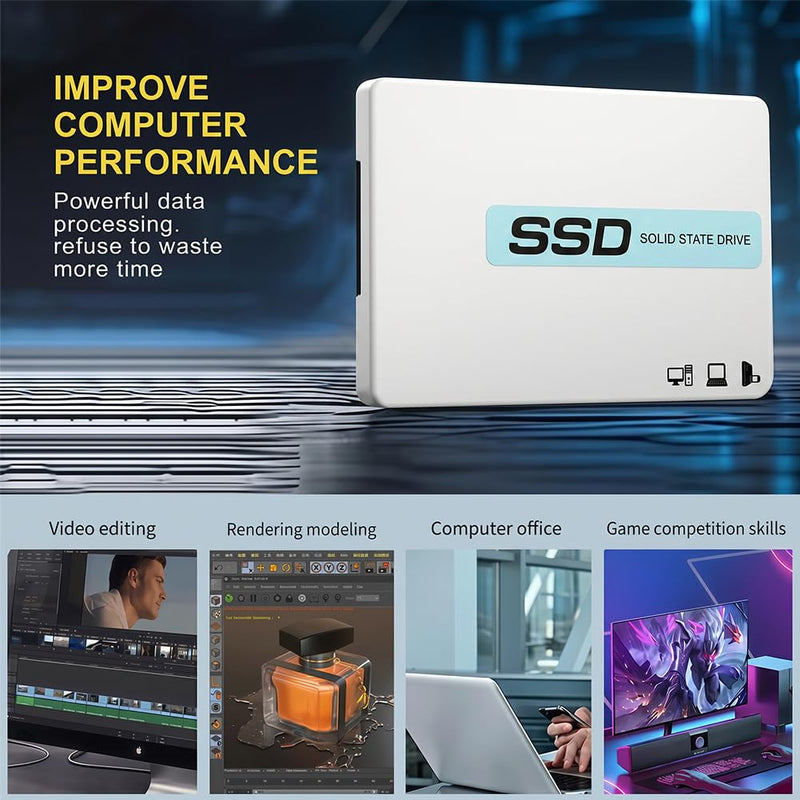 SATA III SSD 120G 2.5'' /7mm Internal Solid State Drive, Upgrade PC or Laptop Memory and Storage, up to 550MB/s for IT Pros, Creators, Everyday Users, White