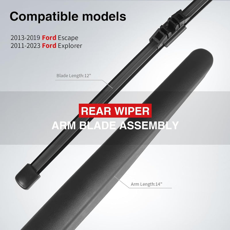 OTUAYAUTO Replacement for Ford Escape 2013-2019, Ford Explorer 2011-2023, Lincoln MKX, MKC Rear Windshield Back Wiper Arm Blade Set OEM BB5Z17526-C