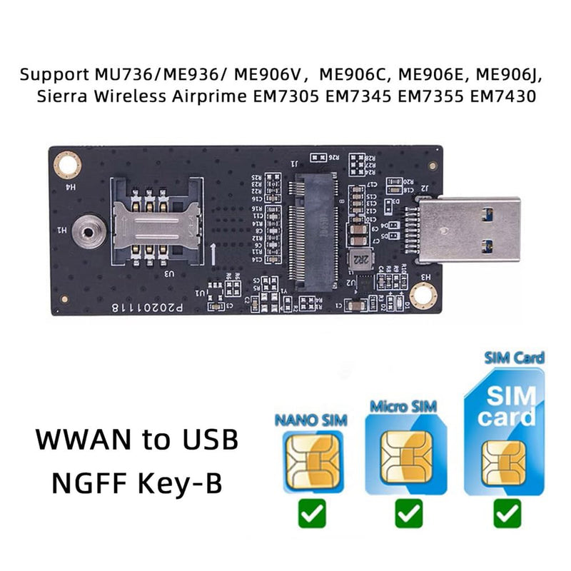 NFHK NGFF M.2 Key-B WWAN to USB 3.0 Adapter Riser Card w SIM Slot for 3G/4G/5G LTE Wireless Module Modem Card B-Key LTE to USB3.0
