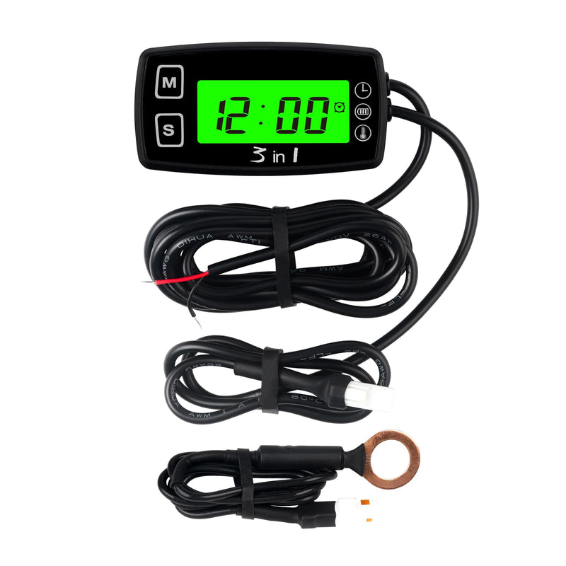 Runleader Digital Engine Temperature Gauge Volt Meter,Programmable Alert Reminder,Clock Display,Backlight Mode Selection for Generator Motorcycle Dirtbike ATV Outboard Motor Marine Snowmobile