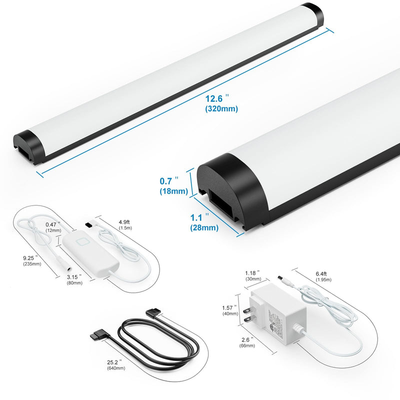 Under Cabinet Lighting Plug in with APP Control, 3 PCS 12 Inchs Light Strip, 5 Color Dimmable Super Bright Led, 690 Lm 12W, Under Counter Light for Kitchen, Counter, Shelf White Case 12" 3-Bar