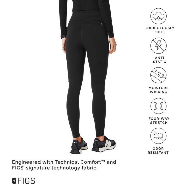 FIGS Seville High Waisted ScrubLegging for Women — Slim Fit Scrub Pant Legging, 6 Pockets, Form-Fitting, 4-Way Stretch Medium Black