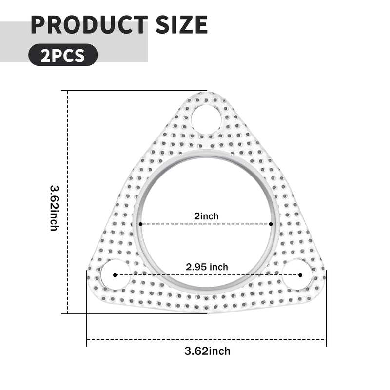 2PCS 2" Exhaust Gasket Set,3-Bolt Exhaust Flange Gasket with High Sealing,Multifunctional Car Accessories Header/Muffler/Catalytic Converter Gaskets for Most Cars,Trucks,SUVs (2") Triple-hole 2"