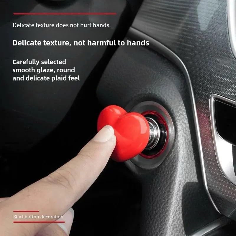 Car One-Touch Start Button with Push-to-Start Rocker Lever, Engine Start/Stop Joystick, and Full Metal Ball-bar Starter Cover for Decorative Accessories (Metal Heart - Pink) Metal heart - Pink
