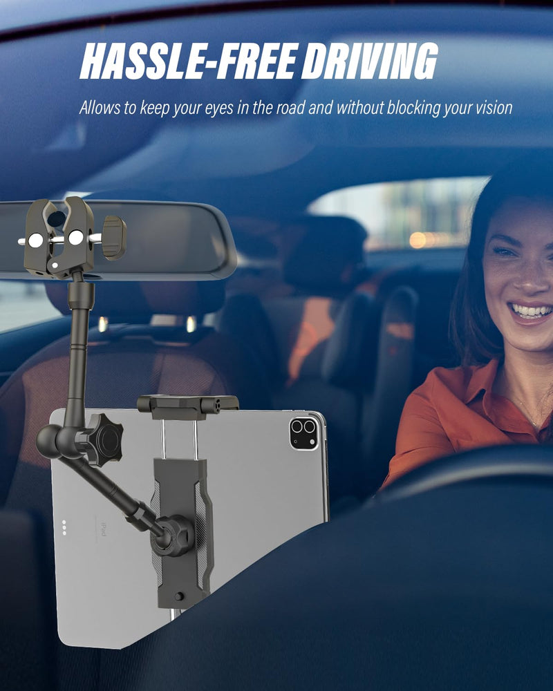 Z Fold Car Mount - [Foldable Phone Friendly] Rearview Mirror Tablet Holder for Car Truck, Rear View Mirror Phone Mount with 360° Metal Arm for Samasung Galaxy Fold 7 6 5 4 3, Tab, Google, iPad, iPhone