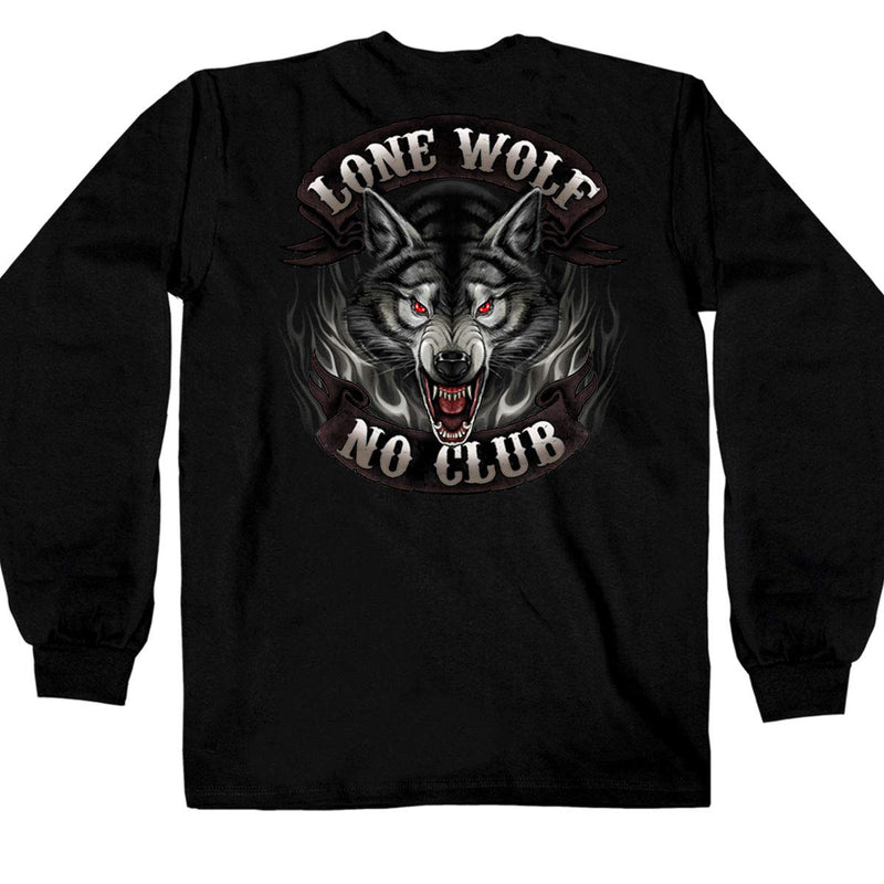 Hot Leathers Black Lone Wolf No Club Biker Long Sleeve Double Sided T-Shirt 3X-Large