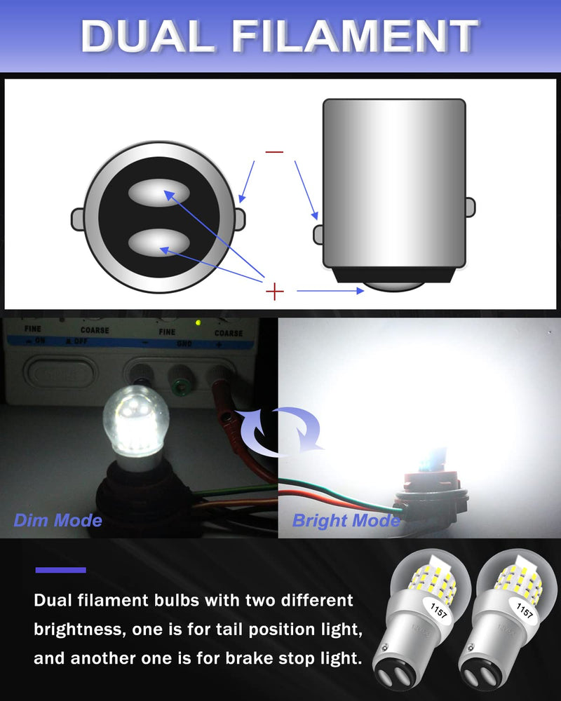 Alopee 2-Pack 1157 LED Bulb White 12V-15V DC BAY15D Bulb 39SMD 3014 Chip Waterproof High Brightness for Reverse Backup Lights Compatible with 2357 7528 2057