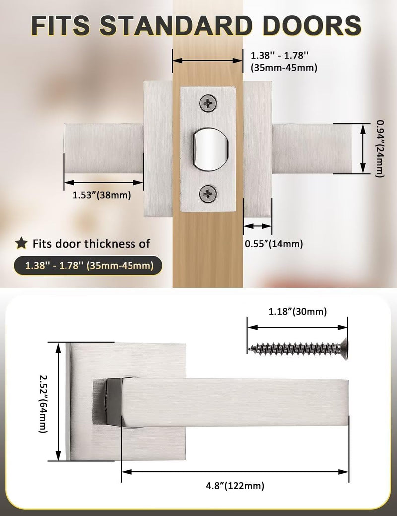 Tinewa Brushed Nickel Passage Door Lever Interior Door Handle, Heavy Duty Closet Hallway Door Handle Set,1 Pack 1 Pack Passage Door Lever - Brushed Nickel