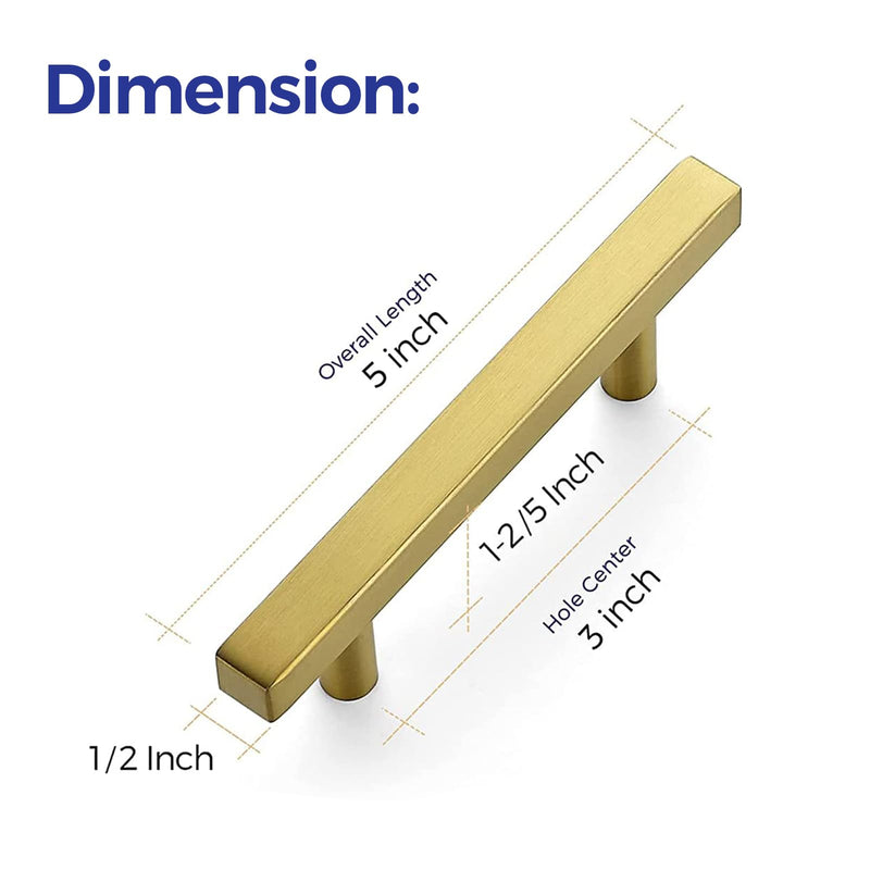 Ravinte 10 Pack 5 inch Square Cabinet Pulls Brushed Brass Stainless Steel Kitchen Drawer Pulls Cabinet Handles 5”Length, 3” Hole Center