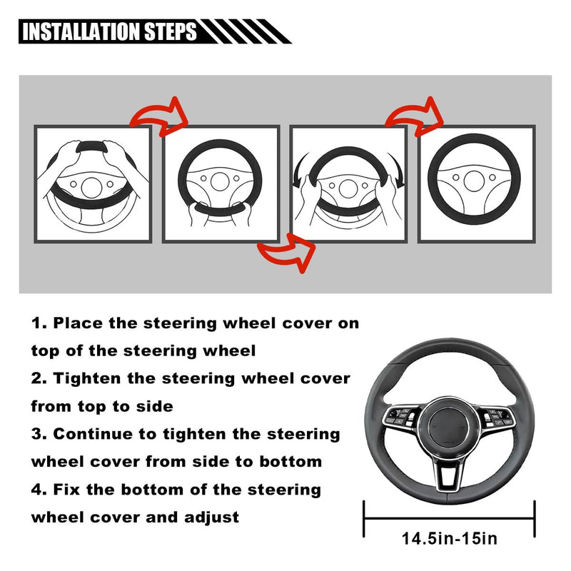 14.5"-15" Car Steering Wheel Cover, Microfiber Leather Cover, Anti-Slip Breathable Steering Wheel Decoration, Universal Steering Wheel Accessories for Diverse Cars (Black) Black