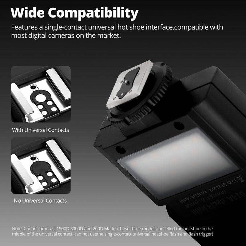 Ambitful AF10 Mini Camera Flash, Rechargeable Manual Speedlite | 90 tilt head, LED continuous light, USB-C charging, single-contact hot shoe for Sony Canon Nikon Fuji Ricoh