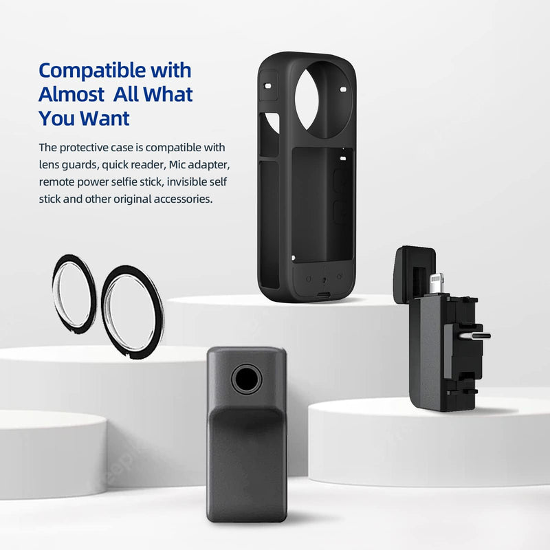 Protective Case for Insta360 X3 Panoramic Action Camera, Silicone All-Round Cover - Black