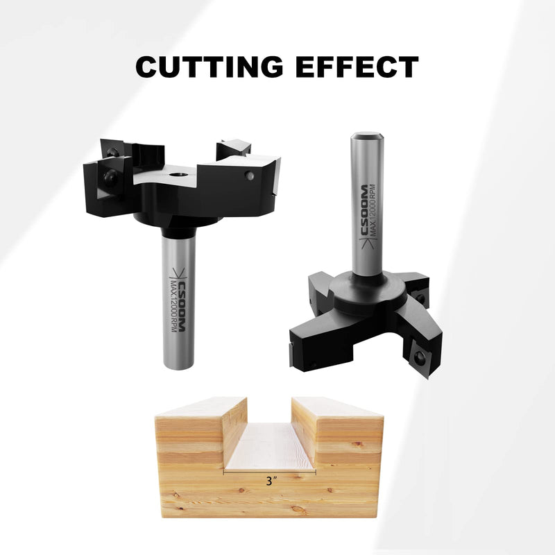 CSOOM CNC Spoilboard Surfacing Router Bit 1/2" Shank 3" Cutting Diameter,4 Wings Coated Carbide Insert Slab Flatting Router Planer Bit Wood Planing Bit Woodworking Tools 3" 4 wings