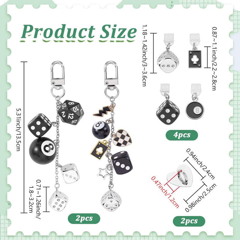 5pcs Charm Chains for E-Reader with USB C Dust Plug Cute Phone Keychain Charms Accessories for Readers Booklovers Compatible with E-Reader Tablet Phone Case Decor 8 Ball & Dice