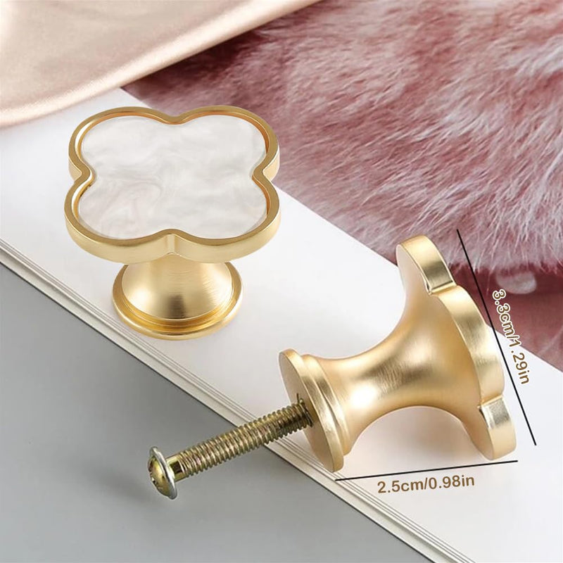 15 Pcs Clover Knobs Four Leaf Clover Handle, Creative Cabinet Drawer Pulls Gold Knobs for Furniture Dresser Wardrobe Bathroom Decorative Pulls Zinc Alloy Single Hole Door Handle (White)