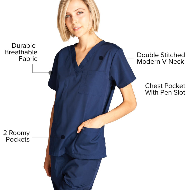 Dagacci Scrubs Medical Uniform Women and Man Scrubs Set Medical Scrubs Top and Pants 3X-Large Navy