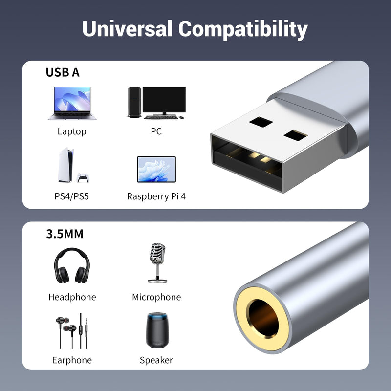 Pastall USB to 3.5mm Jack Audio Adapter, 39 inch USB to Audio Aux Cable External Stereo Sound Card, 3.5mm TRRS Female Headset for PS4/PS5/Headphone/Mac/Linux/Laptop/Desktops/Docking Station 1Pack 39 inch