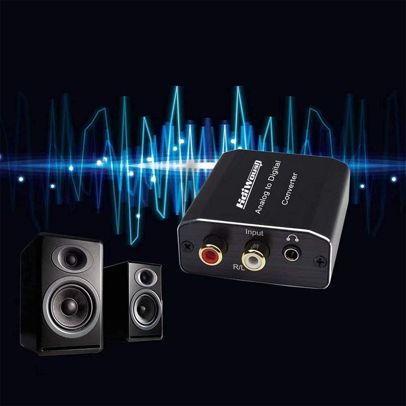 Analog to Digital Audio Converter, Hdiwousp RCA R/L or 3.5mm Jack AUX to Digital Coaxial Toslink Optical SPDIF Audio Adapter for PS4 Xbox HDTV DVD Headphone (Aluminum) ADC Analog to Optical Coaxial 1
