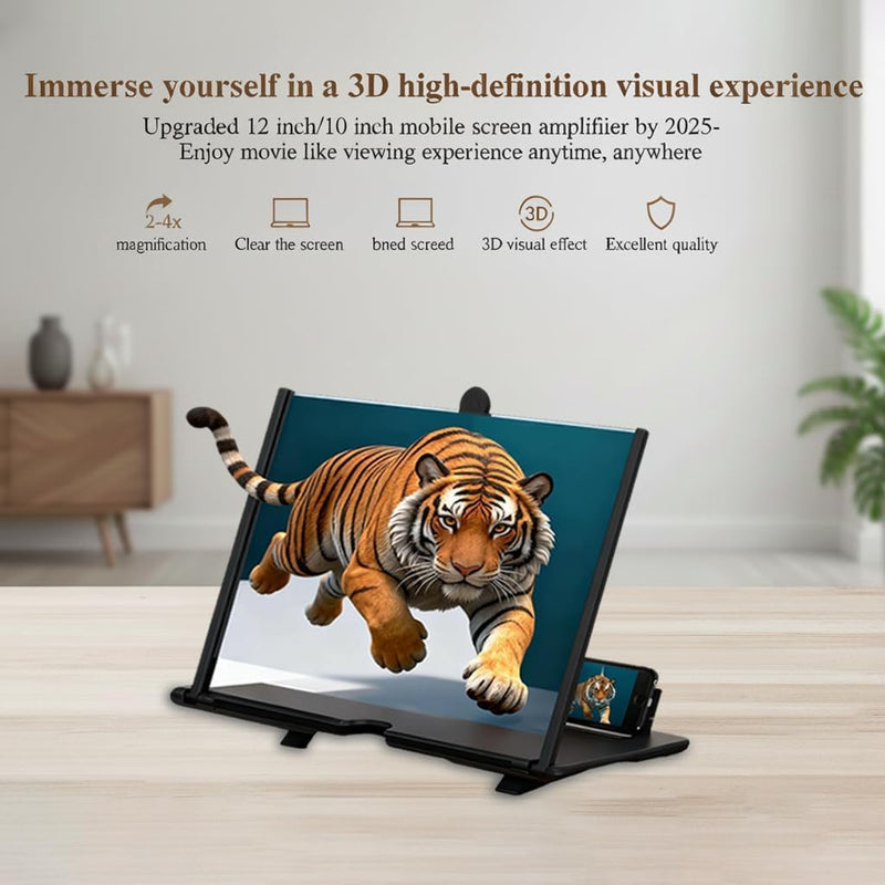Screen Magnifier Version, 2026 New 3D HD Screen Magnifier for Cell Phone with Foldable Stand, Display Magnifier for Videos, Movies,(Black, 10'') Black 10''