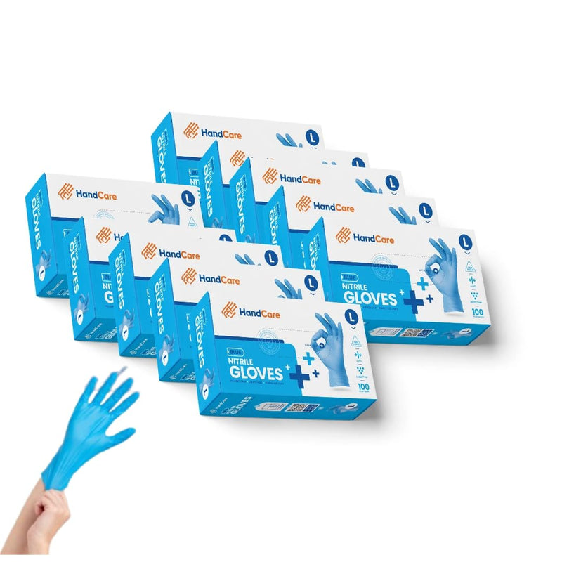 HandCare 4 Mil Blue Nitrile Disposable Exam Gloves, Powder-Free & Latex-Free for Medical, Lab & Cleaning Use Large - Case of 1000