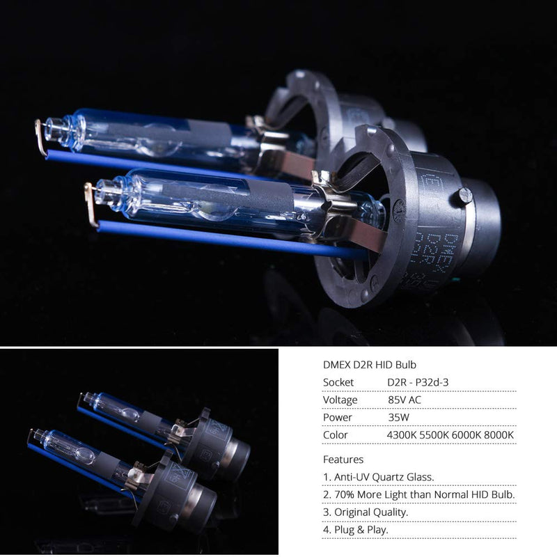 DMEX D2R 35W 6000K Cold White Xenon HID Headlight Bulbs 85126UB 66250 85126WX Replacement - 2pcs(NOT fit Halogen Headlight Assembly) 6000K Cool White