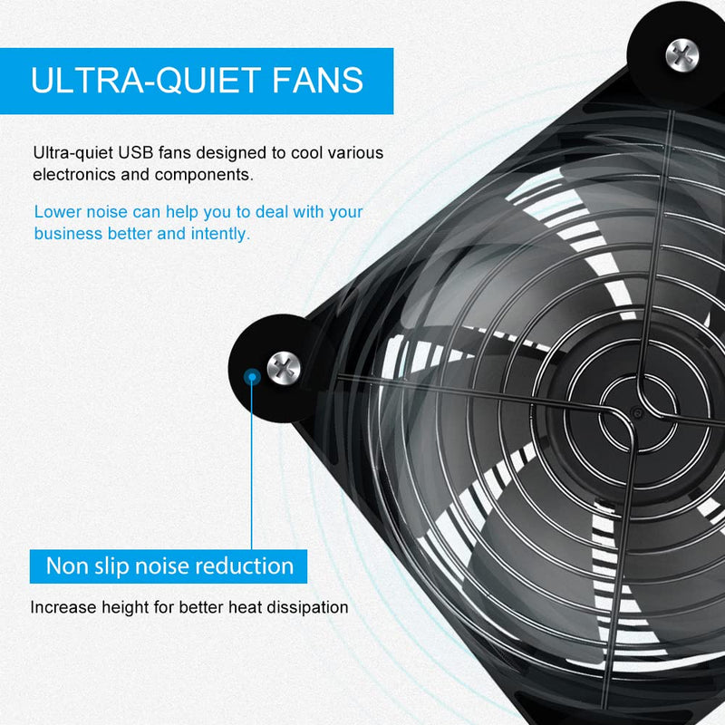 2Pack 140mm Mini USB Fan Computer Fan Multi-Speed Control, Reduction Heat for Router, Game Console, TV Box, Recipient, Modem, DVR, Playstation, AV-Cabin 2 Pack