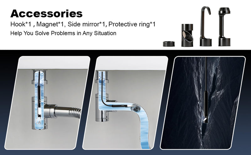 Dual-Lens Endoscope Camera with Light, POLEDY 1920P HD Borescope, 8 Adjustable LED Light, IP67 Waterproof, 16.4ft Snake Camera, Semi-Rigid Cable Inspection for Android, iOS Dual Lens