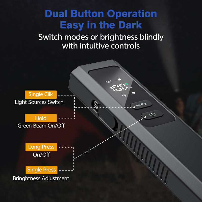 EDC Flashlight 4 in1 Magnetic Flashlight High Lumens Work Light with Green Beam & UV & Warning Light Combo EDC Flashlight Rechargeable LT-010 (Black) Black