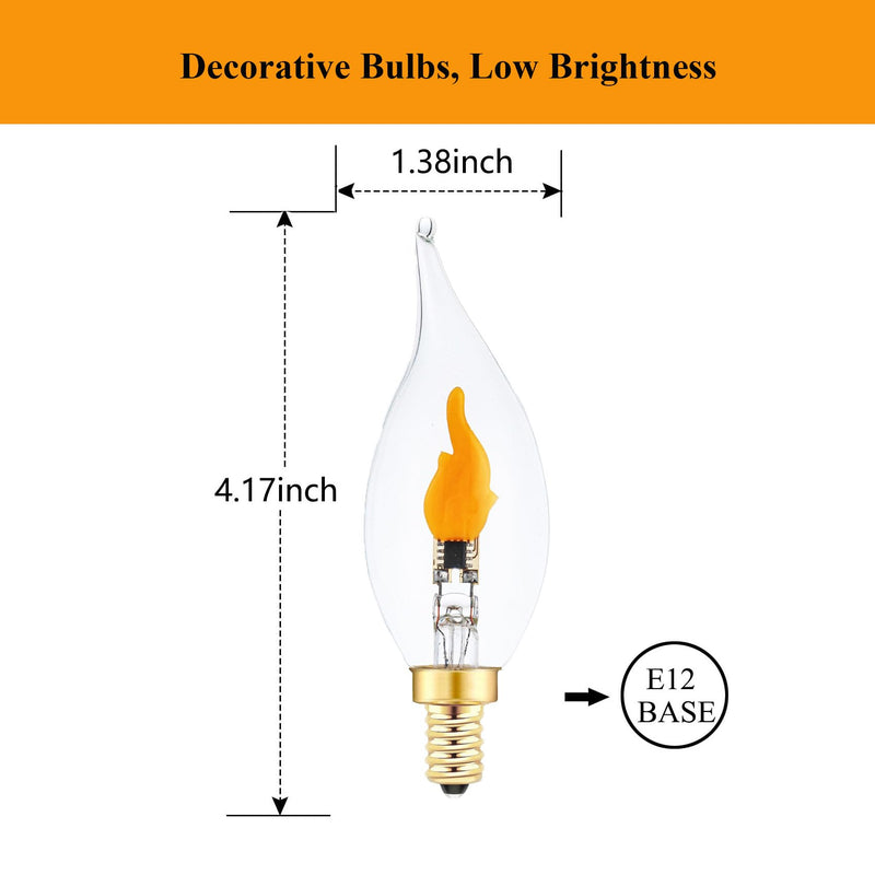 Sunaiony Flickering Flame Light Bulbs, E12 LED Flicker Candelabra Flame Effect Light Bulb for Decoration, Clear Glass CA11 Shape, 6 Pack