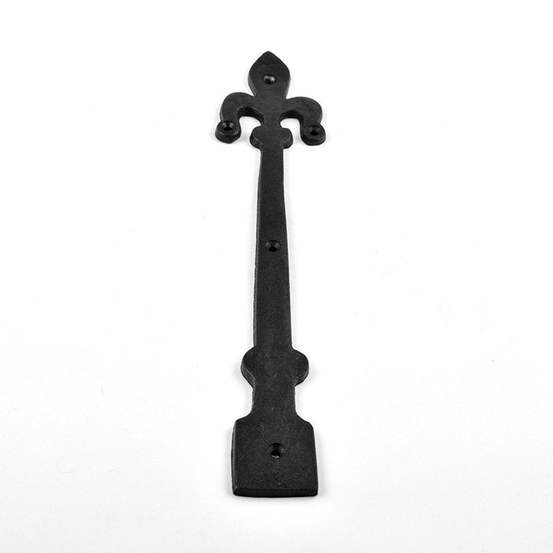 Renovators Supply Manufacturing Black Wrought Iron Fleur De Lis Garage Door Decorative Hardware 12 in Rust Resistant Dummy Strap Hinge with Mounting Hardware Pack of 1