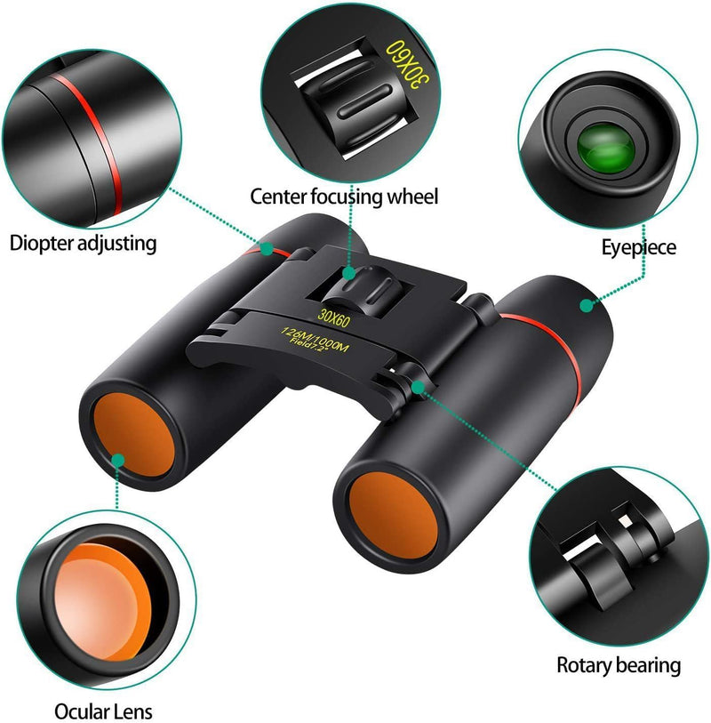 30x60 Binoculars for Adults and Kids,Folding Binoculars Telescope for Bird Watching Travel Sightseeing Hunting Concert Theater Opera Black