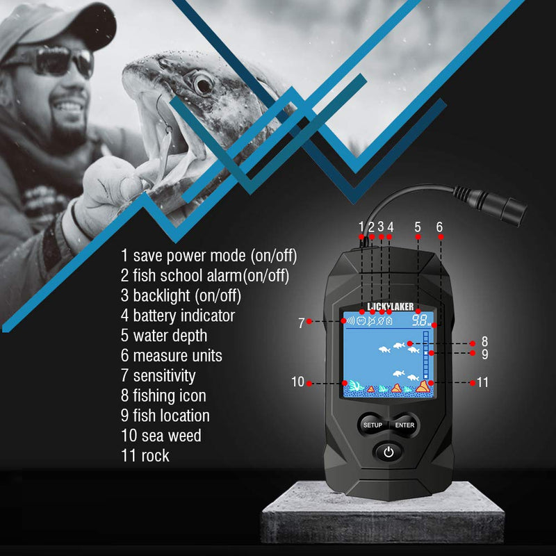 LUCKYLAKER Depth Handheld Fish Finder Display Boat Ice Fishing Finder Sonar Portable Wired Fish Finders Transducer LCD Monitor