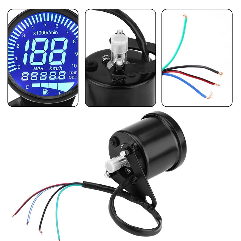 Digital Motorcycle Speedometer, Keenso 12V DC Universal Motorcycle Waterproof LED Backlight Digital Speedometer Tachometer Speed Gauge Oil Level Meter Voltmeter Voltage Black