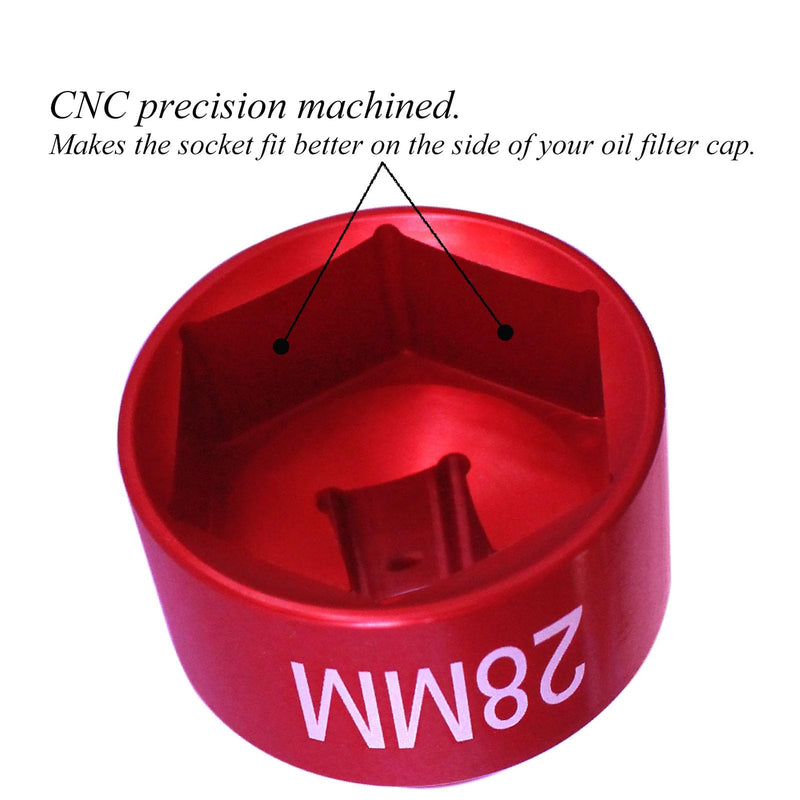 28mm fuel filter Socket, for Cummins tools 3/8 drive for Dodge Ram 6. 7L Cummins Oil/Fuel Filter Canister Socket wrench plug tool -28mm(2010 & up) 28mm Red