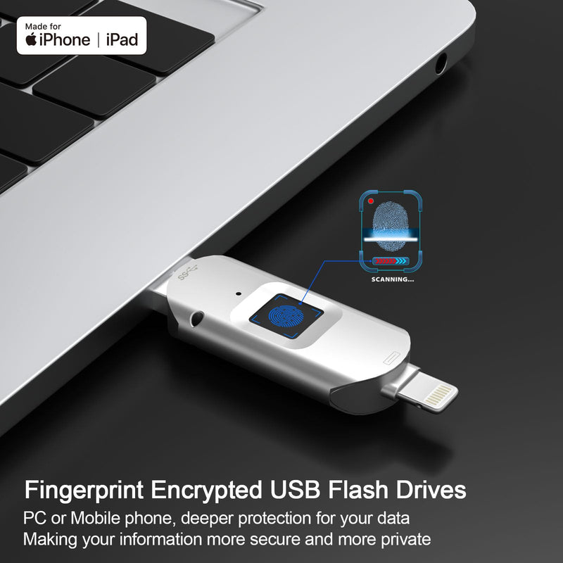 for iPhone USB3.0 Encrypted Drive Drive External Storage Fingerprint Encryption USB Flash Drive for iPhone/iPad/Mac/PC USB3.0 Flash Drive 128GB 128G
