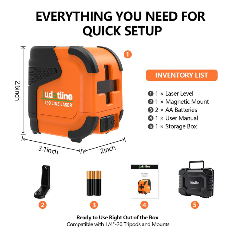 Pocket Cross-line lasers level Green L90 lazer leveler tools | Compact and Durable, Self-Leveling with Pendulum Lock, Withstands 4-FT Drops, Ideal for Picture Hanging, Cabinets, Tile, DIY L90 Green Laser Set