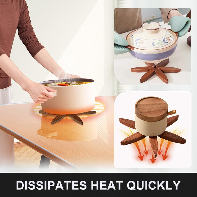 EGO LIFE Wooden Trivet Tree Set for Hot Dishes, 100% Natural Wood, Expandable Design Coaster, Foldable Tree-Sharped Placemats with 4PCS(Walnut Color)