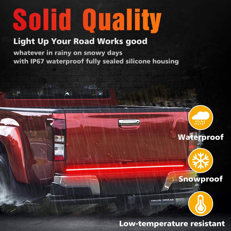 Tailgate Light Bar 60 Inch Triple Row Tail Light bar for Pickup Trailer SUV RV Van Full Function Red Brake White Reverse Amber Turn Signal Double Flash Light No Drill Install (60inch) 60inch