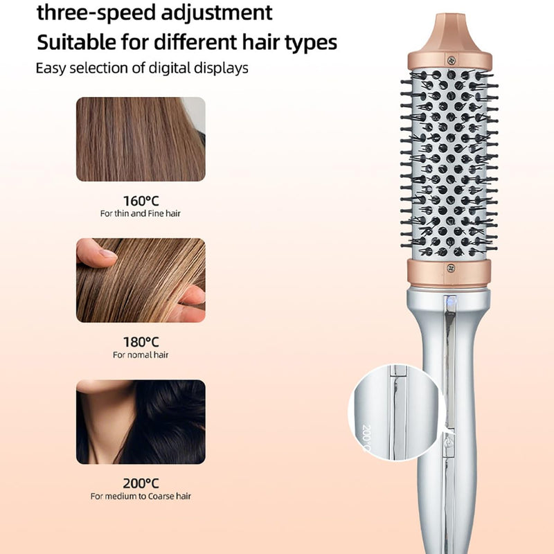 Thermal Hair Brush for Blowout Look, 38mm Heated Round Brush for Natural Curl, Ionic Curling Iron Wand with Dual Voltage, Volumizing Smoothing Hot Round Brushes