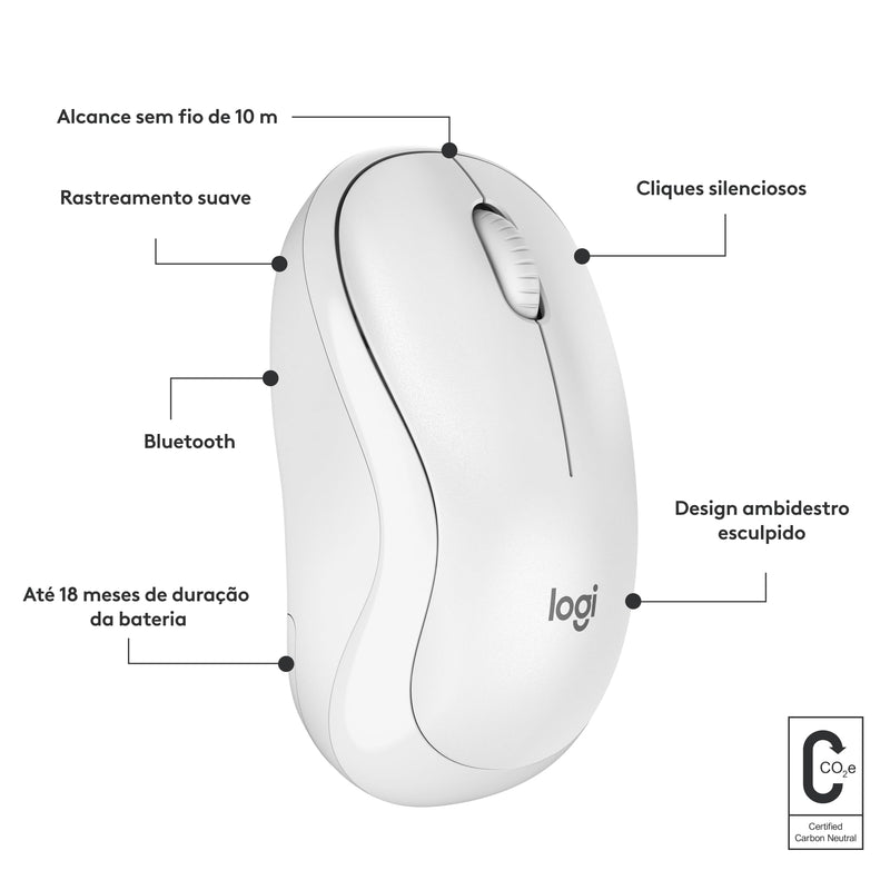 Logitech M240 Silent Bluetooth Mouse, Wireless, Compact, Portable, Smooth Tracking, 18-Month Battery, for Windows, macOS, ChromeOS, Compatible with PC, Mac, Laptop, Tablets - Off White