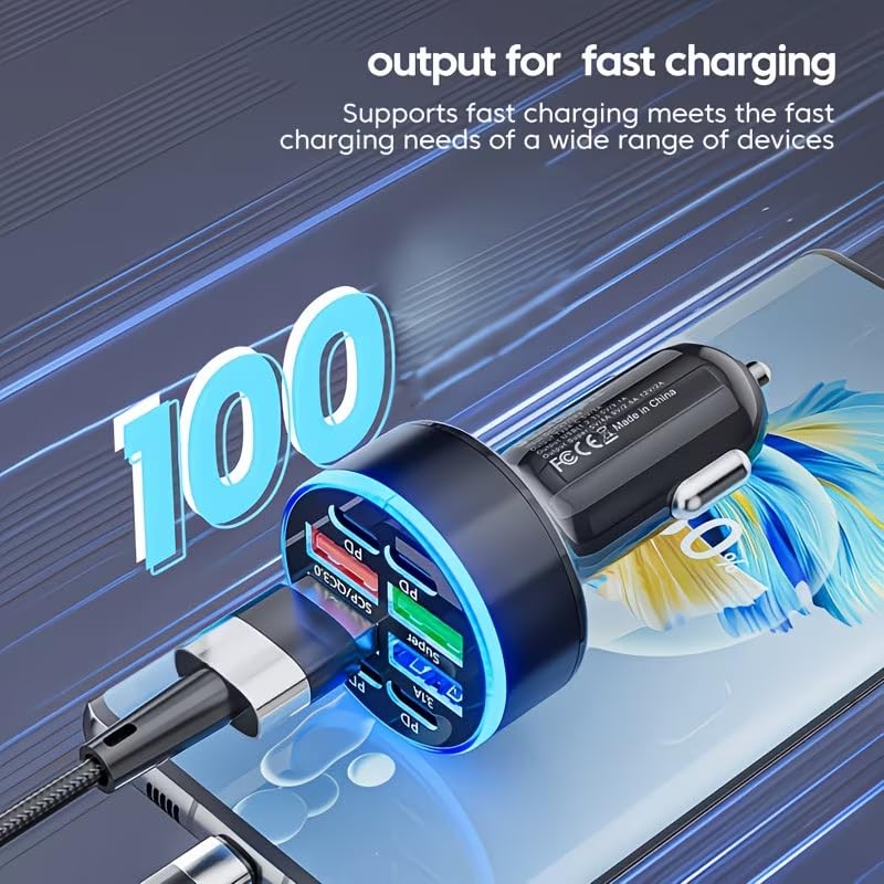 8-in-1 Phone Charger QC3.0 Fast Charge, Dual PD USB Outputs, Compact Portable for Home and Car Use, Black